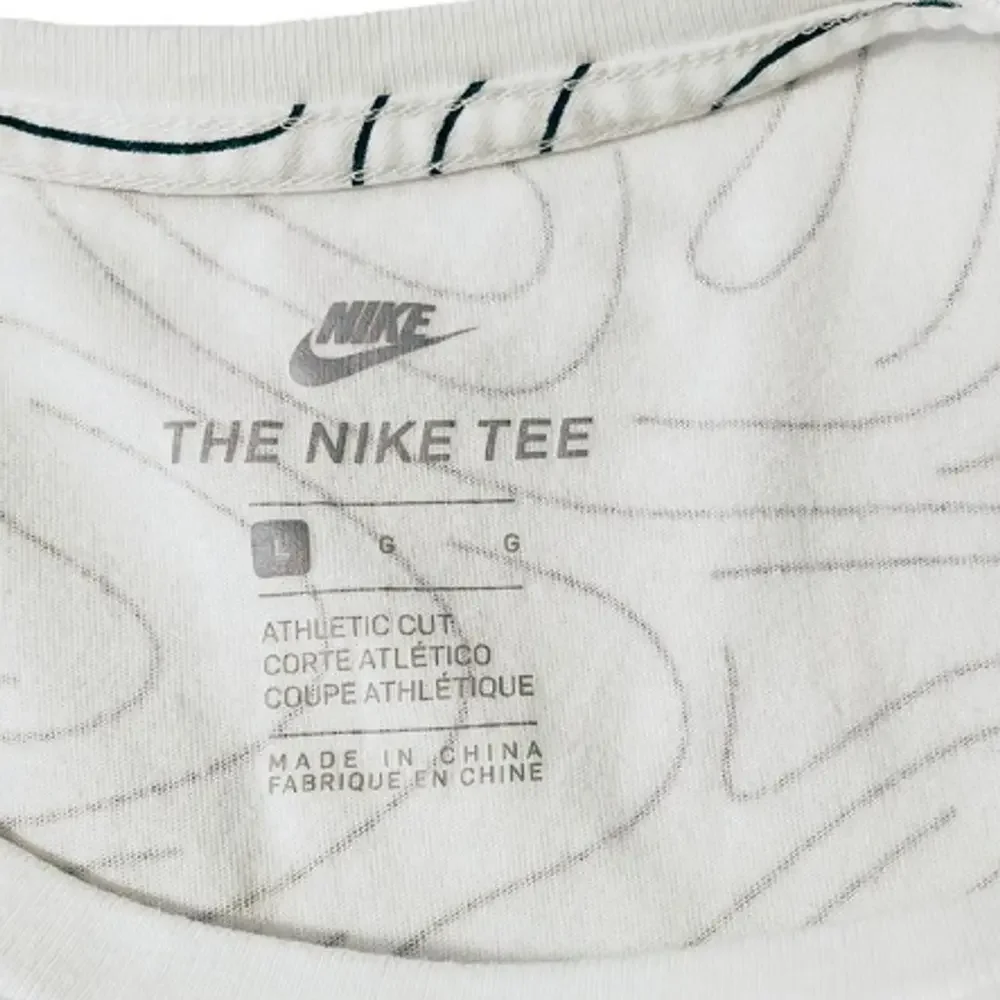 The Nike Men's Swirl‎ Print Tee Shirt Sz L White Gray Logo Short Sleeves Basic